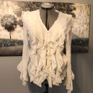 Cream frilly , Lacey blouse (Australian designer) Queenspark Woman)
